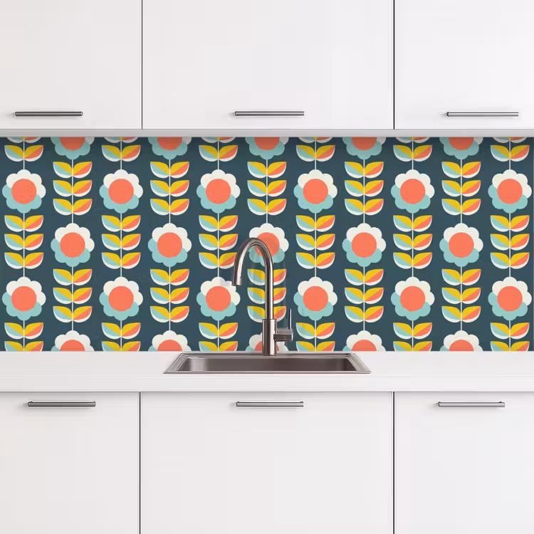 Retro - Bloemen - Scandinavisch keuken achterwand 2 middel 871 -3d