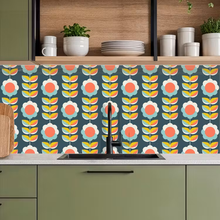 Retro - Bloemen - Scandinavisch keuken achterwand 2 middel 871 -sfeer3