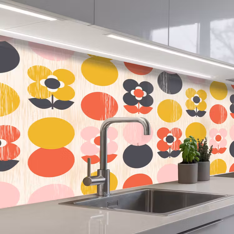 Retro - Design - Bloemen - Pastel keuken achterwand 2 middel 871 -3d_schuin