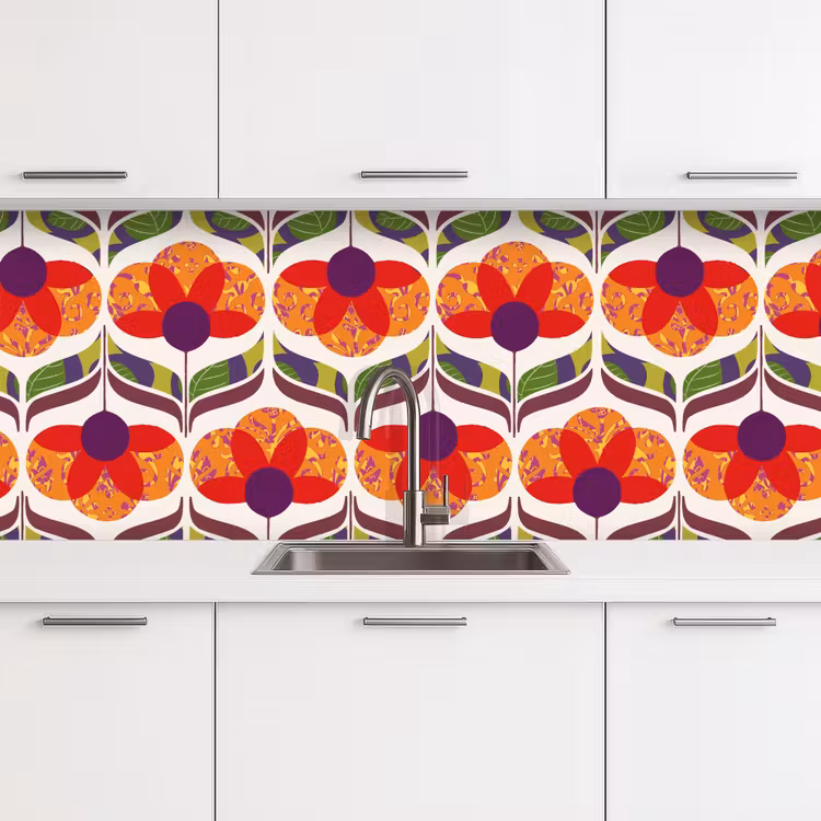 Retro - Flower Power - Vintage - Kleuren keuken achterwand 2 middel 871 -3d