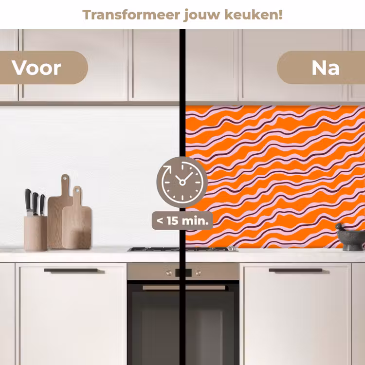 Retro - Golvend - Oranje keuken achterwand 2 middel 871 -voor-na2_NL