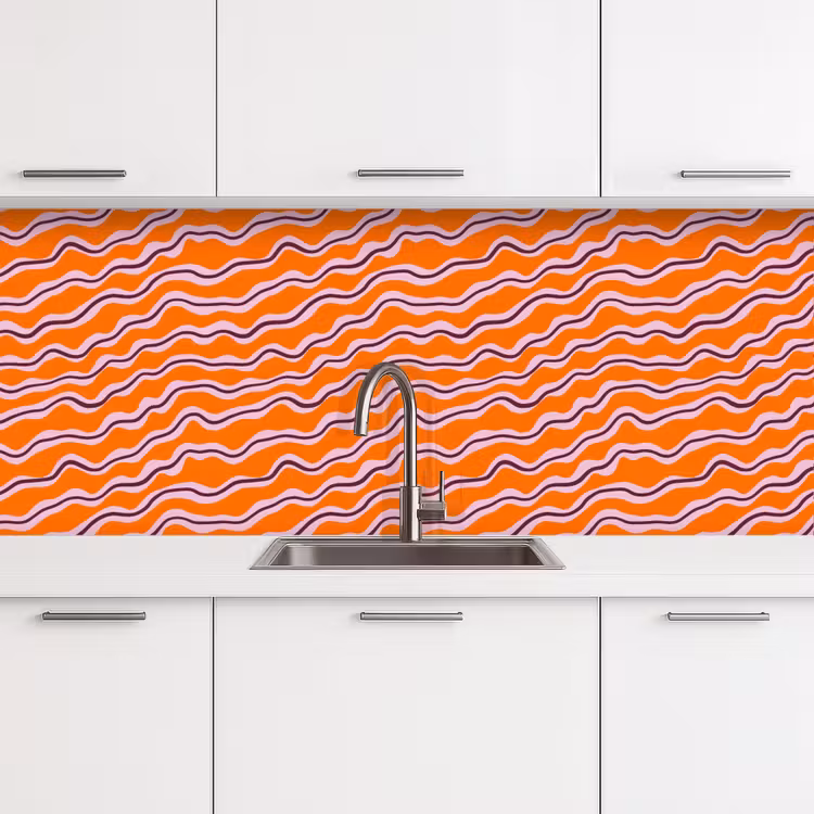 Retro - Golvend - Oranje keuken achterwand 2 middel 871 -3d