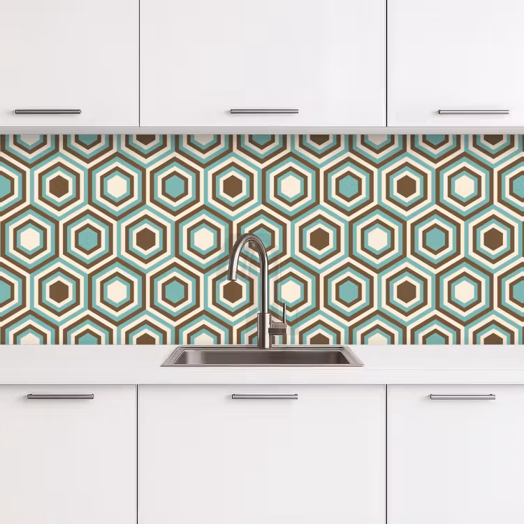 Retro - Honeycomb - Blauw - Bruin keuken achterwand 2 middel 871 -3d