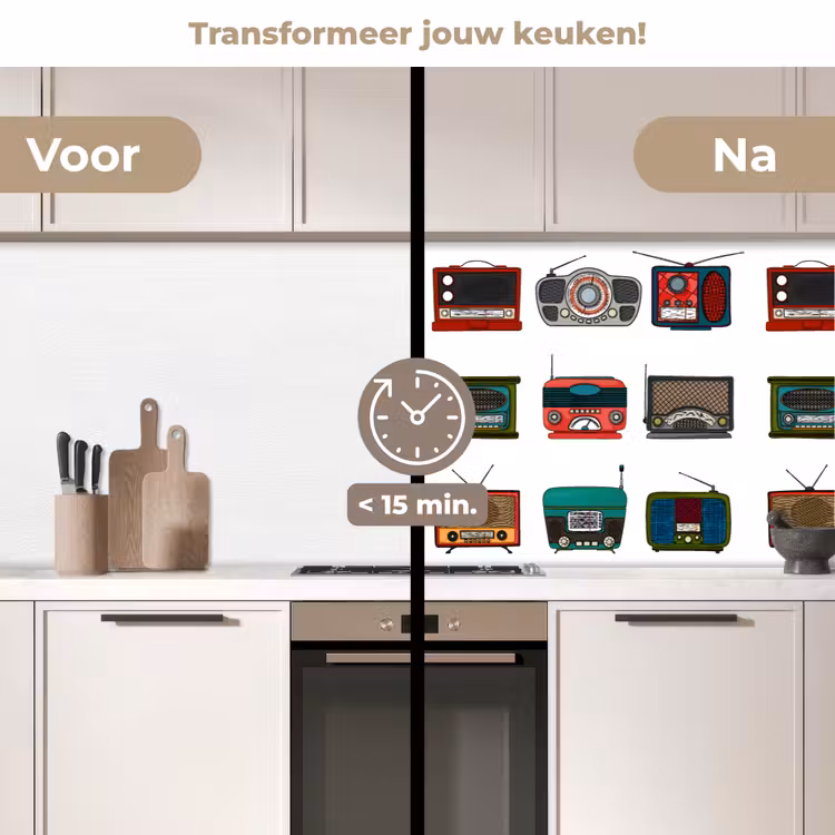 Retro - Radio - Design keuken achterwand 2 middel 871 -voor-na2_NL