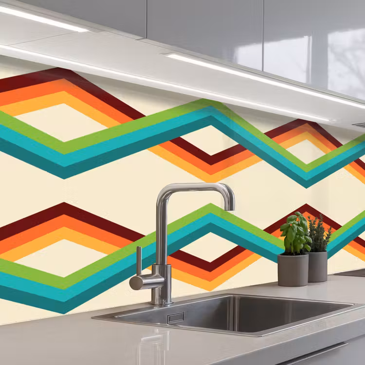 Retro - Strepen - Design - Seventies keuken achterwand 2 middel 871 -3d_schuin