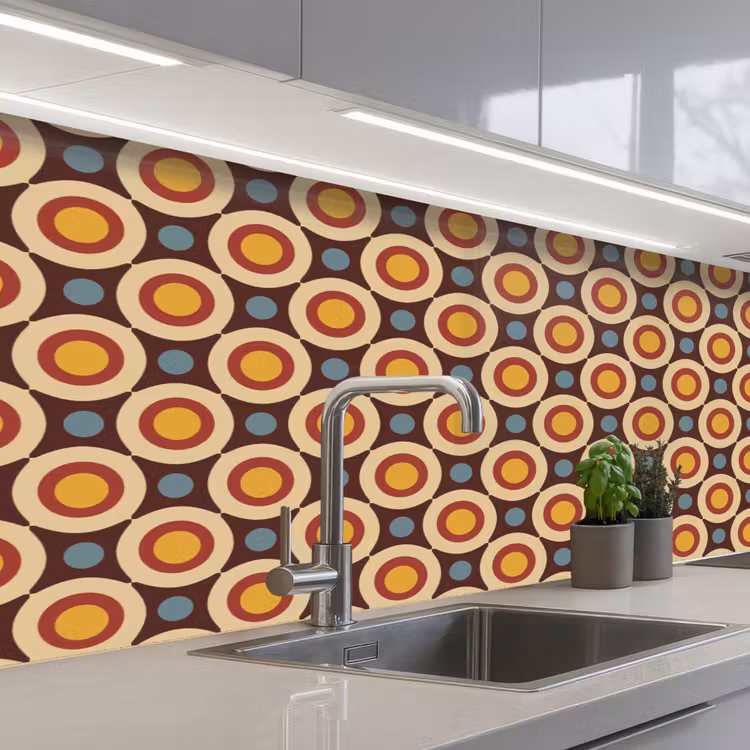 Retro - Vintage - Design - Cirkel keuken achterwand 2 middel 871 -3d_schuin