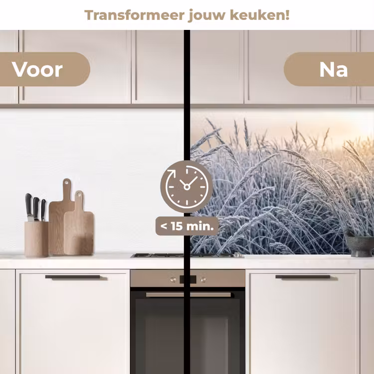 Rijp - Gras - Kristallen - Winter - Minimalistisch keuken achterwand 2 middel -voor-na2_NL