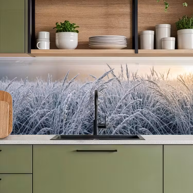 Rijp - Gras - Kristallen - Winter - Minimalistisch keuken achterwand 2 middel -sfeer3