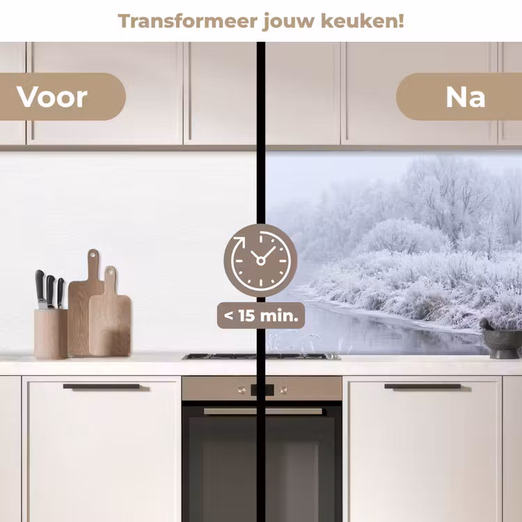 Rivier - Sneeuw - Bos - Winter - Schilderachtig keuken achterwand 2 middel -voor-na2_NL