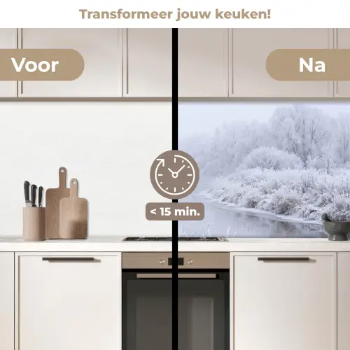 Rivier - Sneeuw - Bos - Winter - Schilderachtig keuken achterwand 2 middel -voor-na2_NL