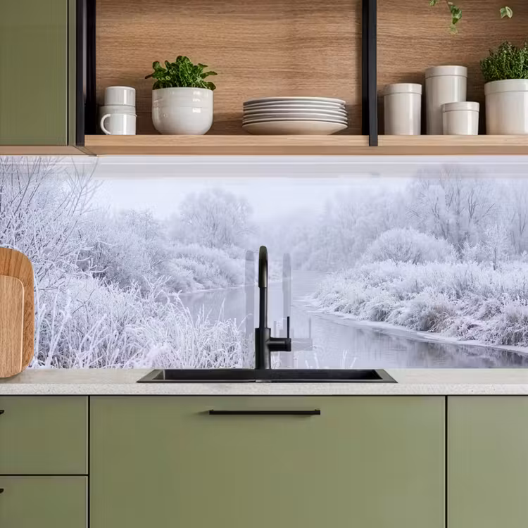 Rivier - Sneeuw - Bos - Winter - Schilderachtig keuken achterwand 2 middel -sfeer3