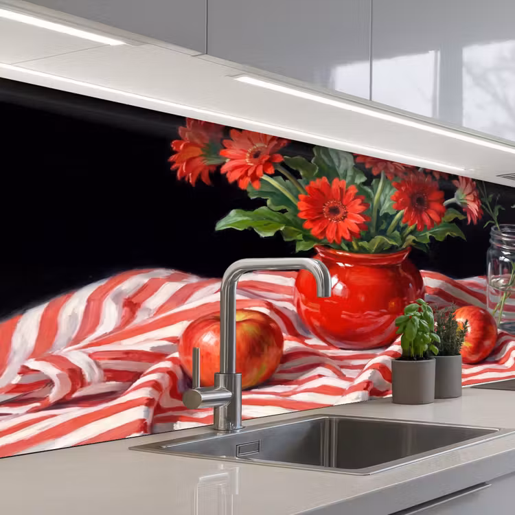 Keuken achterwand - Rode bloemen - Vaas - Rode bloemen - Vaas keuken achterwand 2 middel