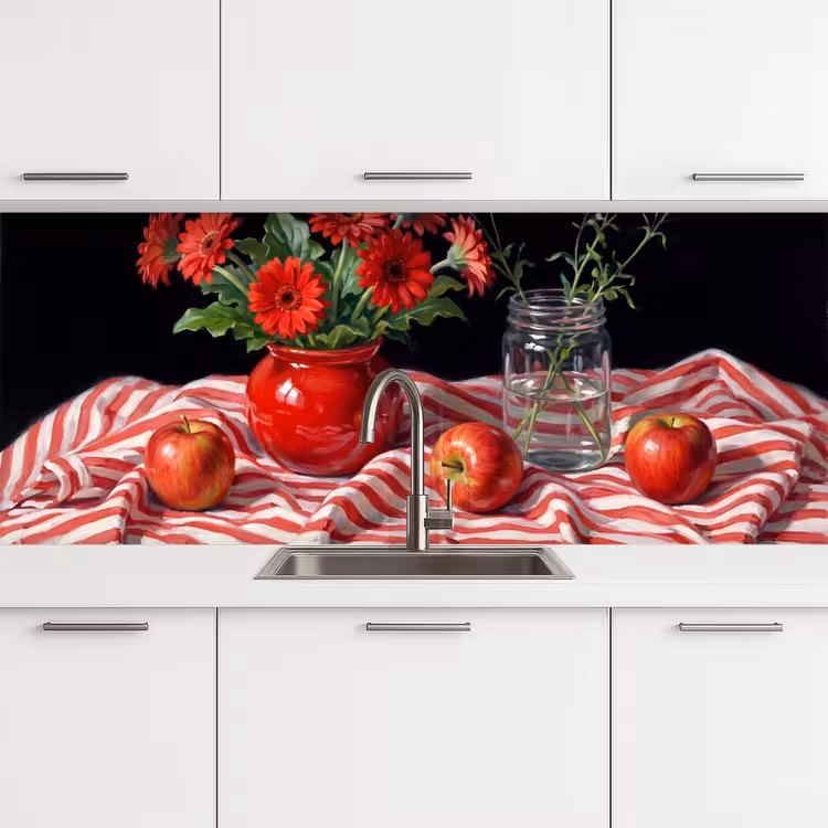 Keuken achterwand - Rode bloemen - Vaas - Rode bloemen - Vaas keuken achterwand 2 middel
