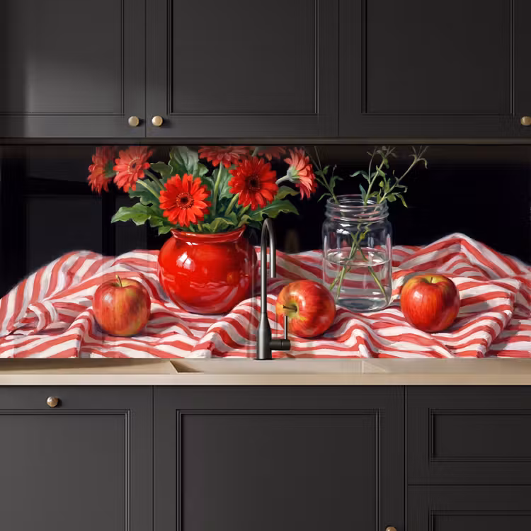 Keuken achterwand - Rode bloemen - Vaas - Rode bloemen - Vaas keuken achterwand 2 middel