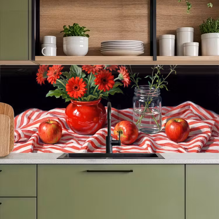 Keuken achterwand - Rode bloemen - Vaas - Rode bloemen - Vaas keuken achterwand 2 middel