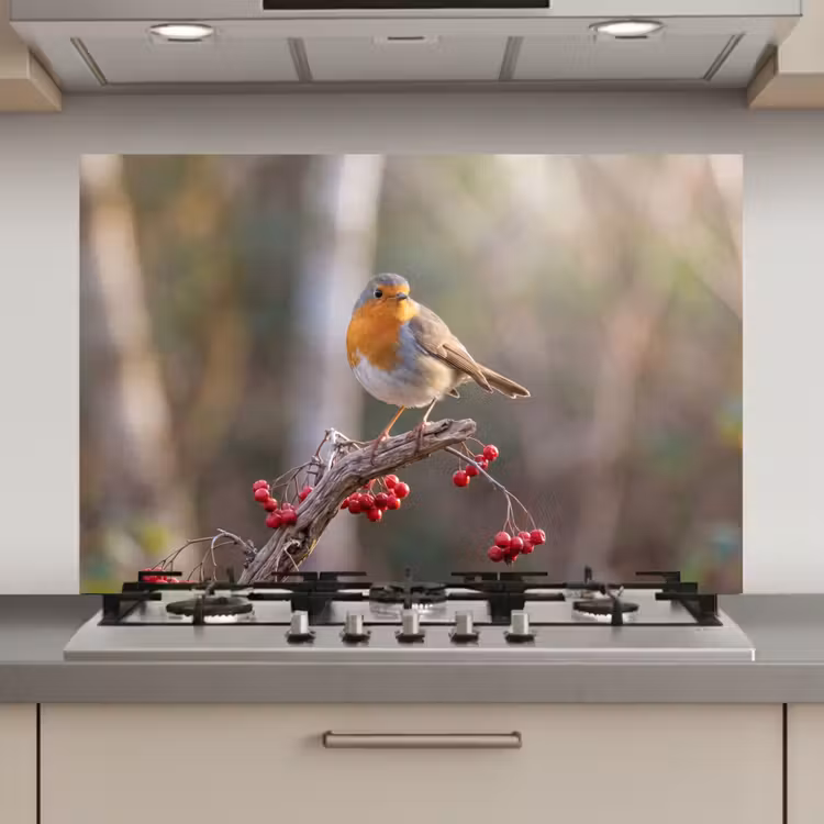Roodborst - Tak - Bessen - Natuur keuken achterwand 2 middel zz_3dshopping
