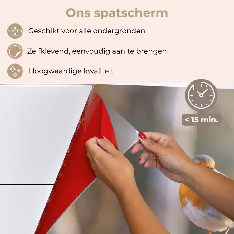 Roodborst - Tak - Bessen - Natuur keuken achterwand 2 middel -3d