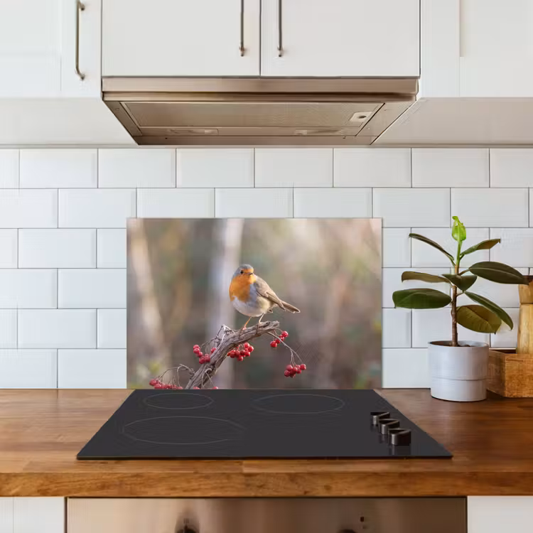 Roodborst - Tak - Bessen - Natuur keuken achterwand 2 middel -sfeer1