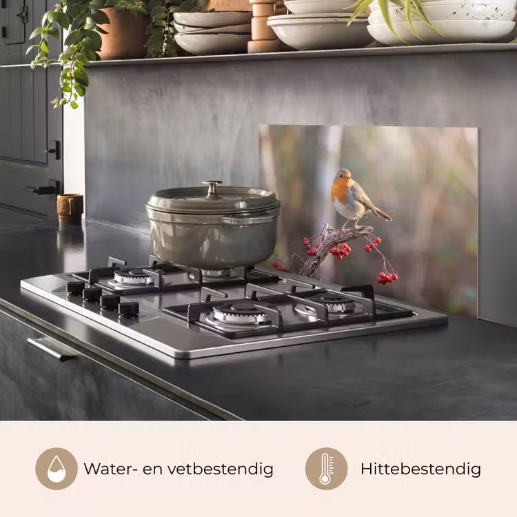 Roodborst - Tak - Bessen - Natuur keuken achterwand 2 middel -sfeer4_NL