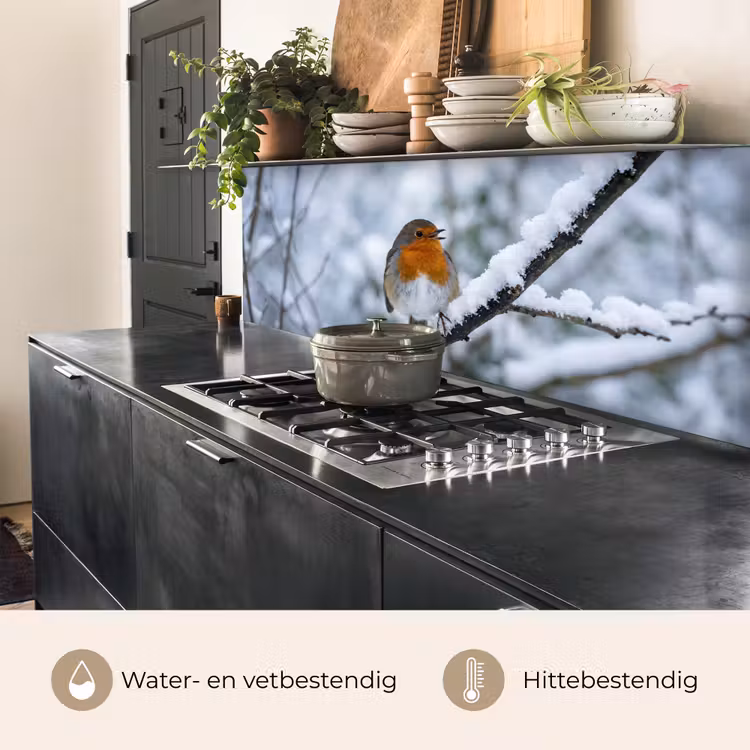Roodborstje - Tak - Sneeuw - Winter - Levendig keuken achterwand 2 middel -usp_NL