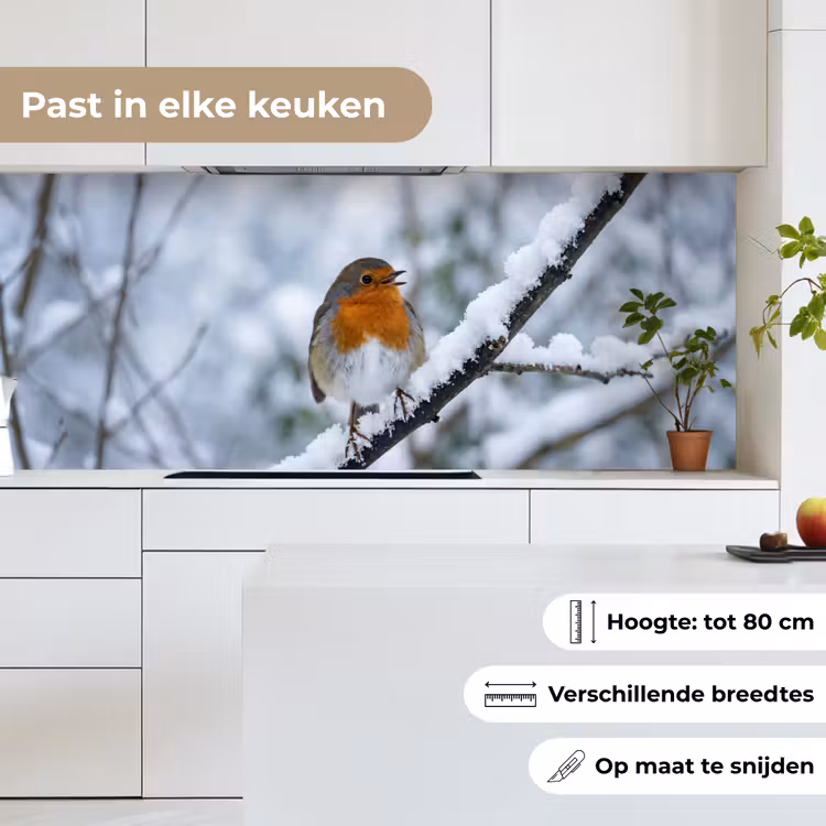 Roodborstje - Tak - Sneeuw - Winter - Levendig keuken achterwand 2 middel -sfeer4_NL