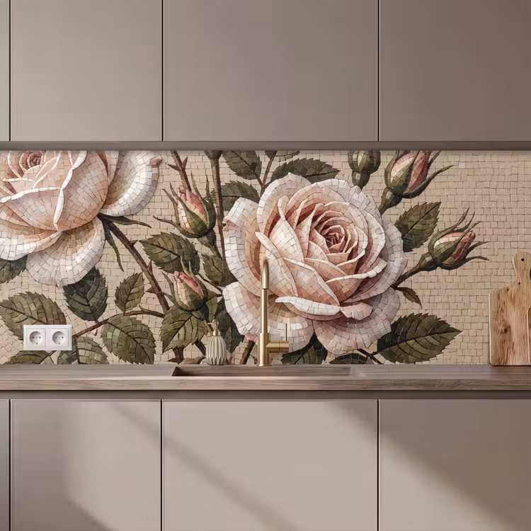 Roos - Mozaïek - Bloemen - Klassiek - Beige keuken achterwand 2 middel zz_3dshopping