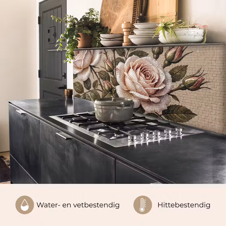 Roos - Mozaïek - Bloemen - Klassiek - Beige keuken achterwand 2 middel -usp_NL