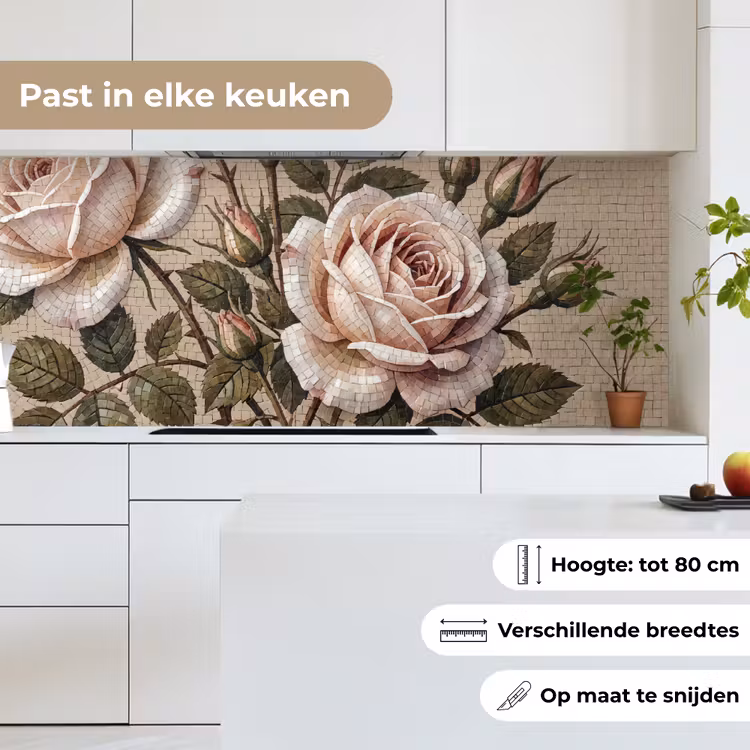 Roos - Mozaïek - Bloemen - Klassiek - Beige keuken achterwand 2 middel -sfeer4_NL