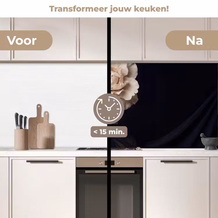 Roos - Tijdloos - Zwart keuken achterwand 2 middel -voor-na2_NL