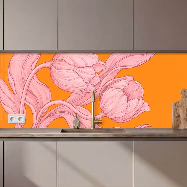 Keuken achterwand - Roze bloemen - Modern - Roze bloemen - Modern keuken achterwand 2 middel zz_3dshopping