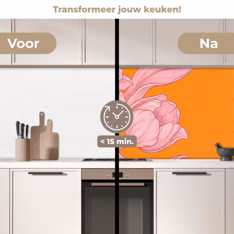 Keuken achterwand - Roze bloemen - Modern - Roze bloemen - Modern keuken achterwand 2 middel