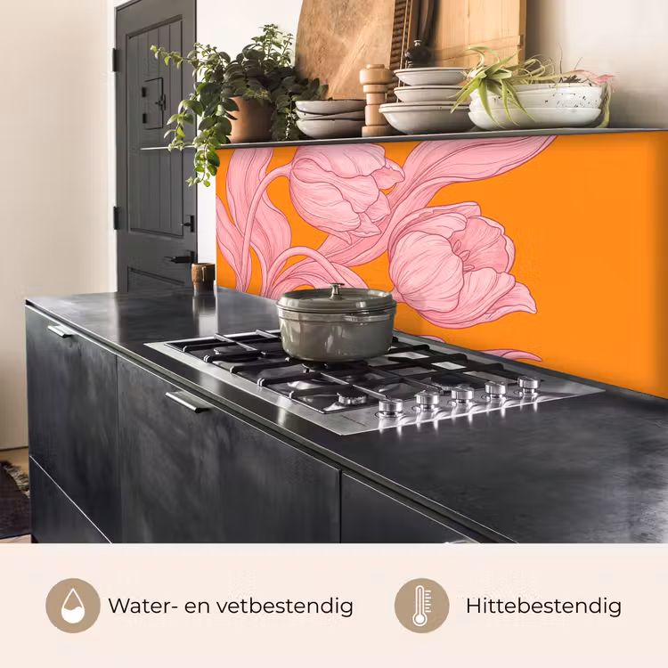 Keuken achterwand - Roze bloemen - Modern - Roze bloemen - Modern keuken achterwand 2 middel