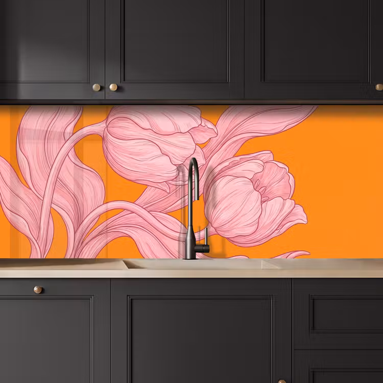 Keuken achterwand - Roze bloemen - Modern - Roze bloemen - Modern keuken achterwand 2 middel