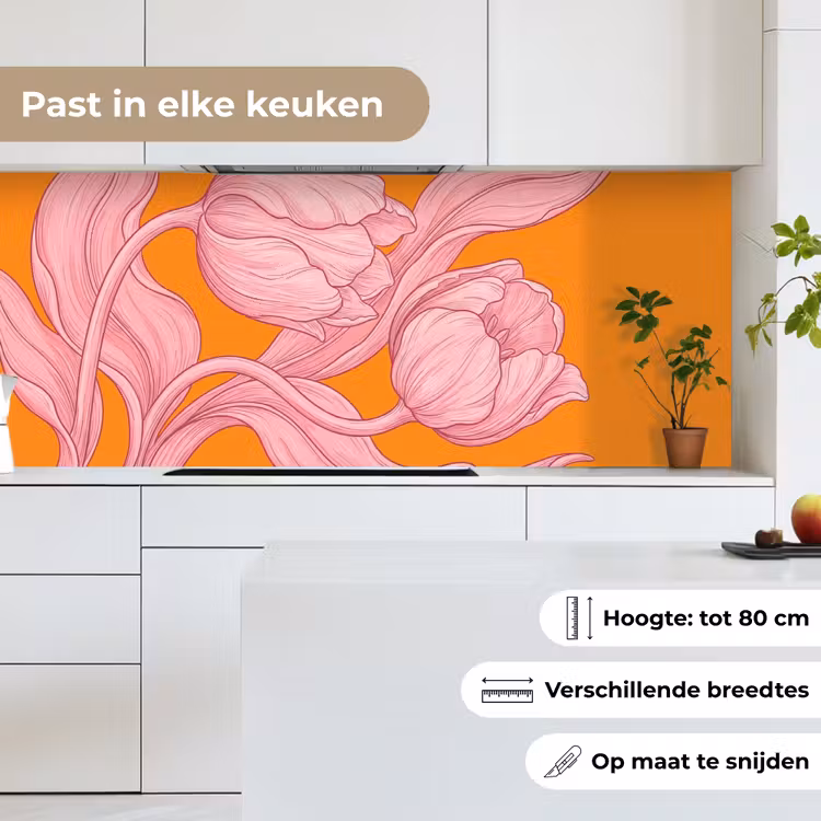 Keuken achterwand - Roze bloemen - Modern - Roze bloemen - Modern keuken achterwand 2 middel
