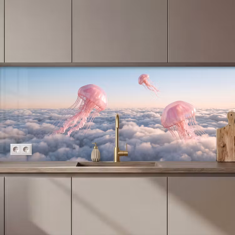Keuken achterwand - Roze dier - Wolken - Roze dier - Wolken keuken achterwand 2 middel zz_3dshopping