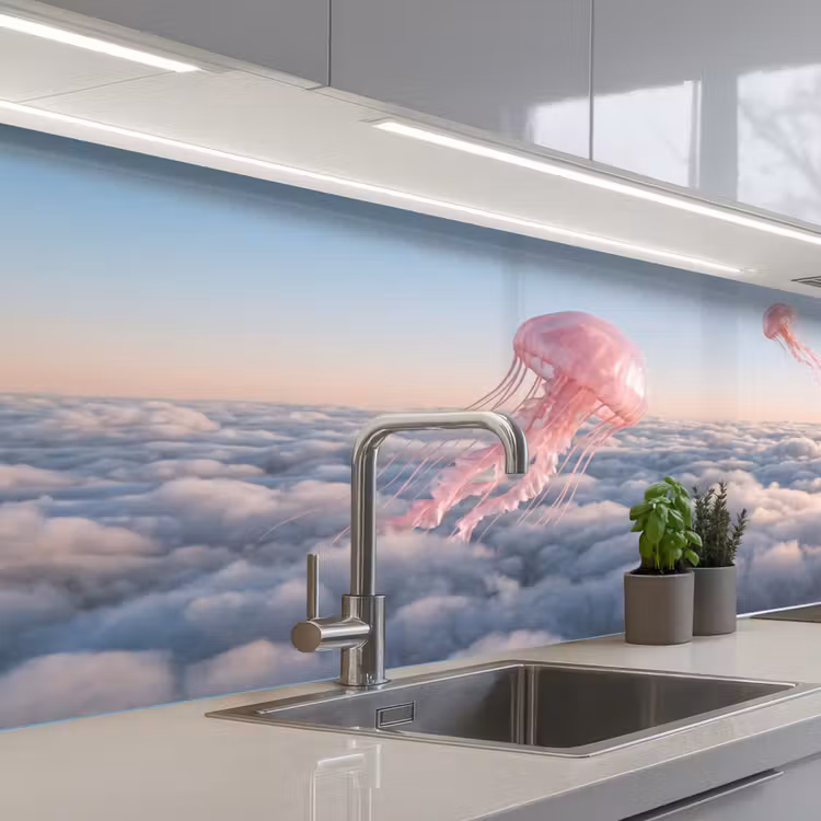 Keuken achterwand - Roze dier - Wolken - Roze dier - Wolken keuken achterwand 2 middel
