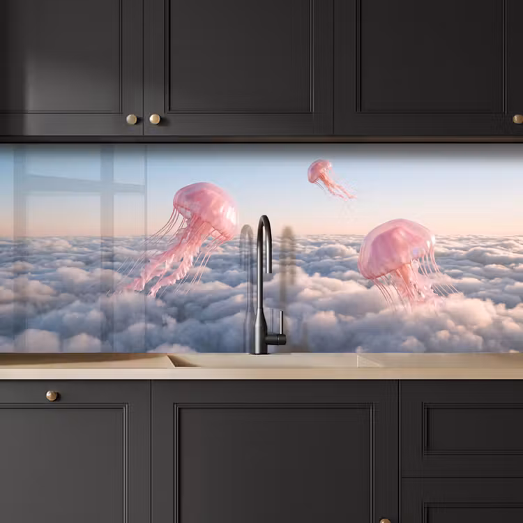 Keuken achterwand - Roze dier - Wolken - Roze dier - Wolken keuken achterwand 2 middel