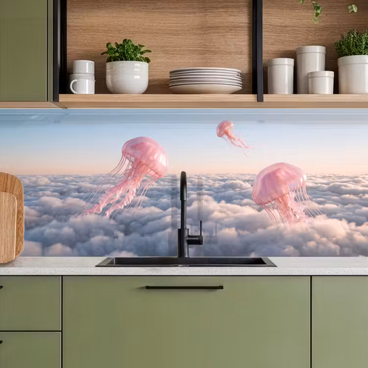 Keuken achterwand - Roze dier - Wolken - Roze dier - Wolken keuken achterwand 2 middel