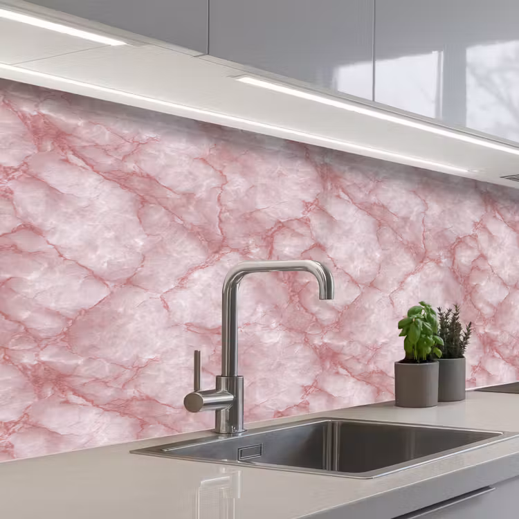 Roze - Kwartsmarmer - Aders keuken achterwand 2 middel 871 -3d_schuin