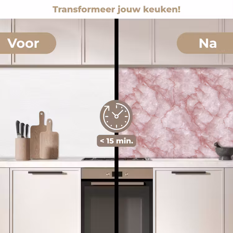 Roze - Kwartsmarmer - Aders keuken achterwand 2 middel 871 -voor-na2_NL