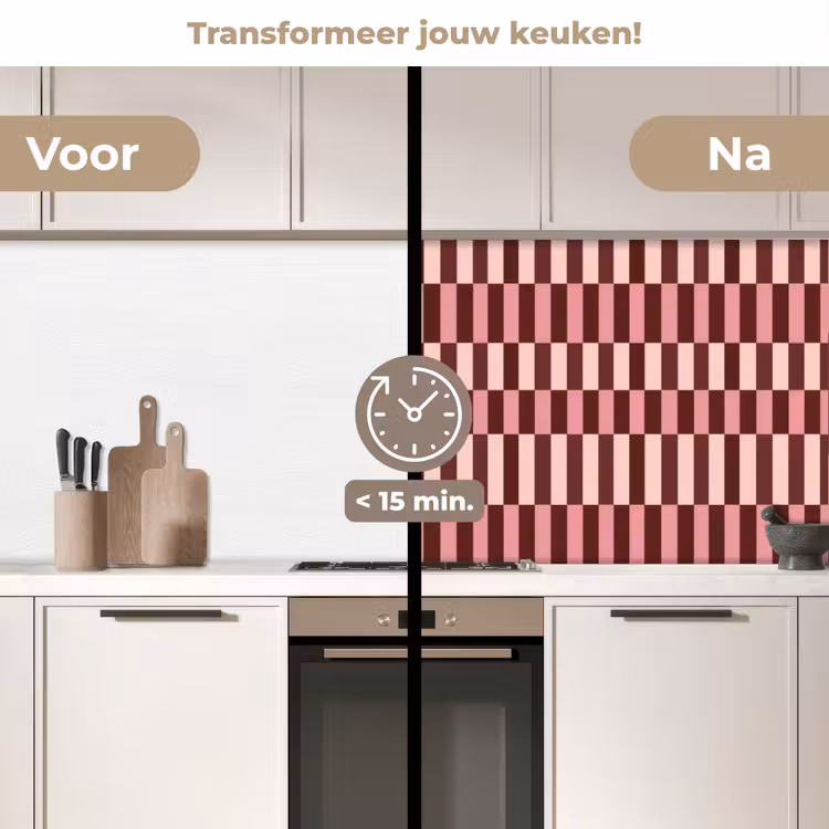 Roze - Rood - Blokjes keuken achterwand 2 middel 871 -voor-na2_NL