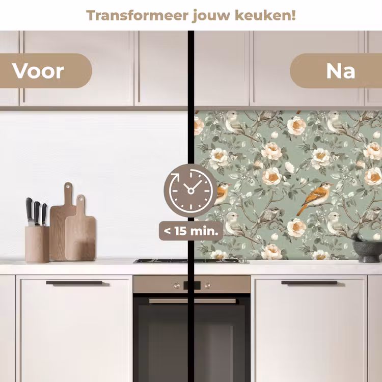 Roze - Vogels - Kleurrijk keuken achterwand 2 middel 871 -voor-na2_NL