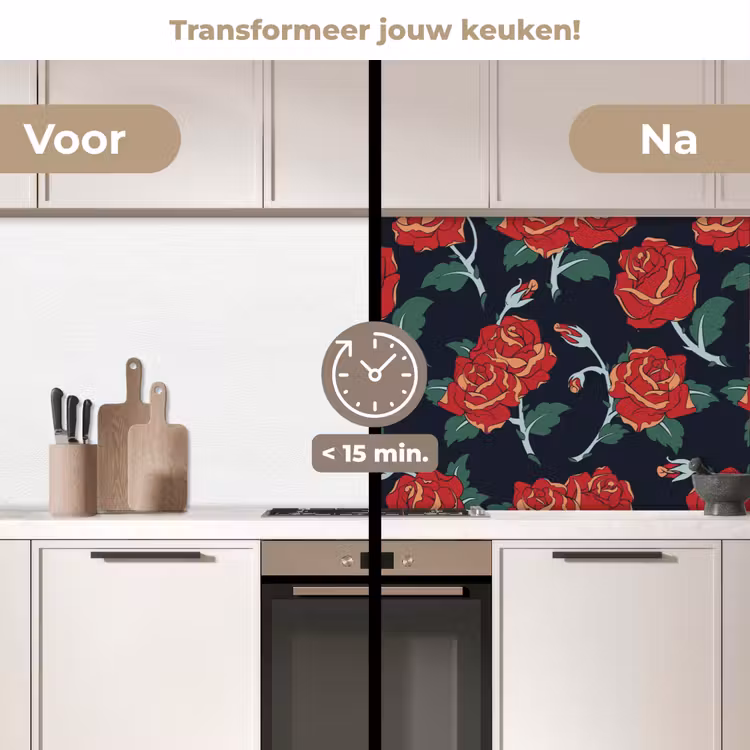 Rozen - Bloem - Patroon - Rood keuken achterwand 2 middel 871 -voor-na2_NL