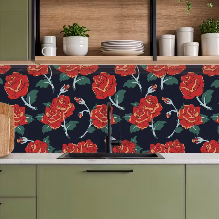 Rozen - Bloem - Patroon - Rood keuken achterwand 2 middel 871 -sfeer3