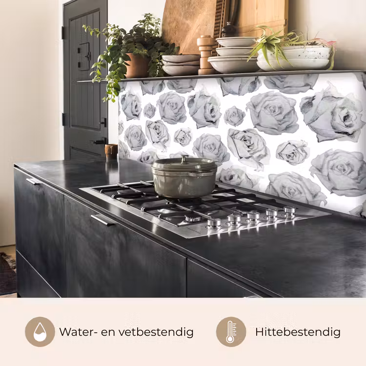 Rozen - Bloem - Zwart Wit - Patroon keuken achterwand 2 middel 871 -usp_NL