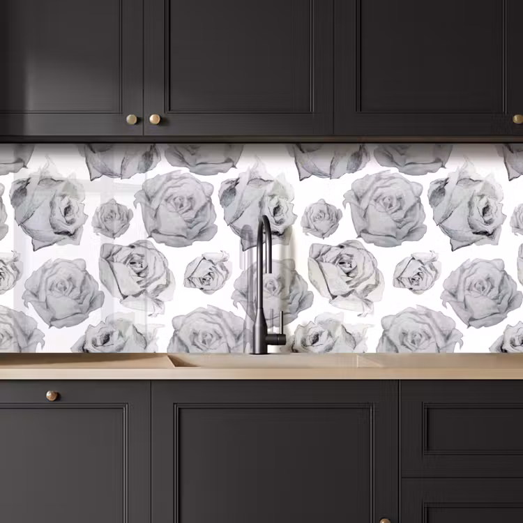 Rozen - Bloem - Zwart Wit - Patroon keuken achterwand 2 middel 871 -sfeer1