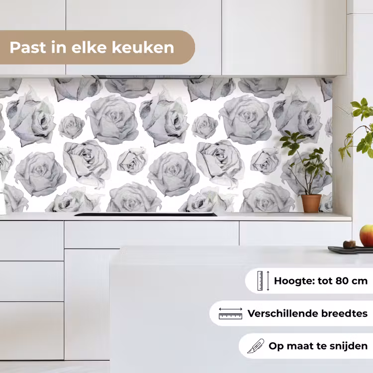Rozen - Bloem - Zwart Wit - Patroon keuken achterwand 2 middel 871 -sfeer4_NL