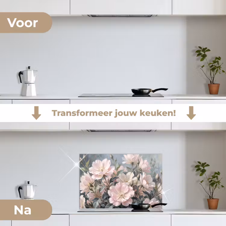 Rozen - Illustratie - Roze keuken achterwand 2 middel -voor-na2_NL