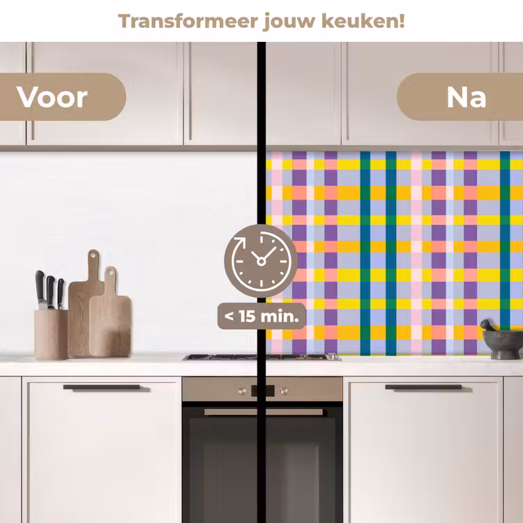 Ruit - Patroon - Kleurrijk keuken achterwand 2 middel 871 -voor-na2_NL