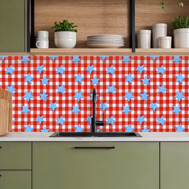 Ruit - Sterren - Rood keuken achterwand 2 middel 871 -sfeer3